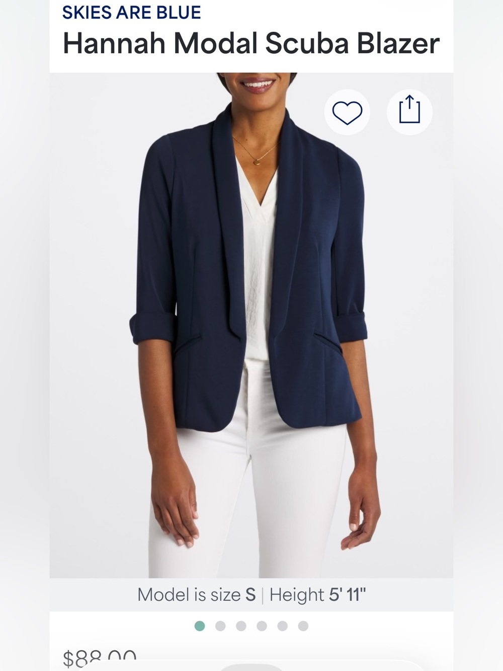 Skies Are Blue Navy Open-Front Shawl Collar Blazer